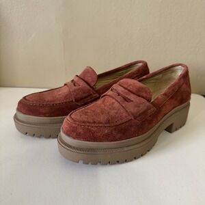 Women's Patina Suede Rust Brown Loafers Suede Slip-on‎ Shoes 6.5 Platform Boho
